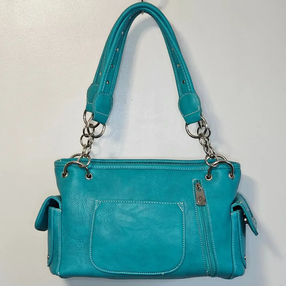 P & G Western Leather Concealed Carry Embroidered Steer Head Purse Handbag